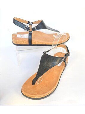 Vionic Kirra II Women's Thong Sandals Low Wedge Black Leather Slingback Size 9